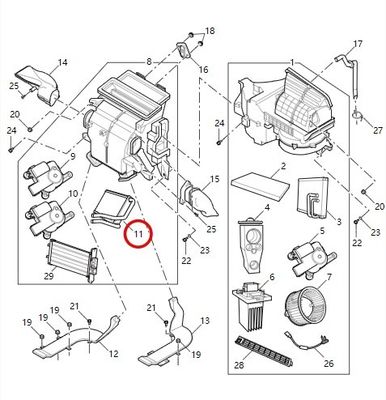 자동차 난방기 EUNIQ7/G10/G20 C00074250 C00027251을 위한 따뜻한 바람 중심 공기 탱크